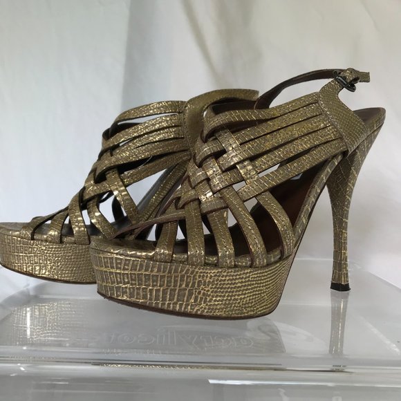 ALLIGATOR PRINT EMBOSSED VERA WANG BURNISHED GOLD SZ 7.5 GOLD - Picture 8 of 11